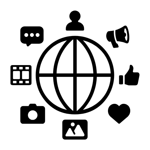 icon showing www globe with icons aroind rpresenting social media interactions