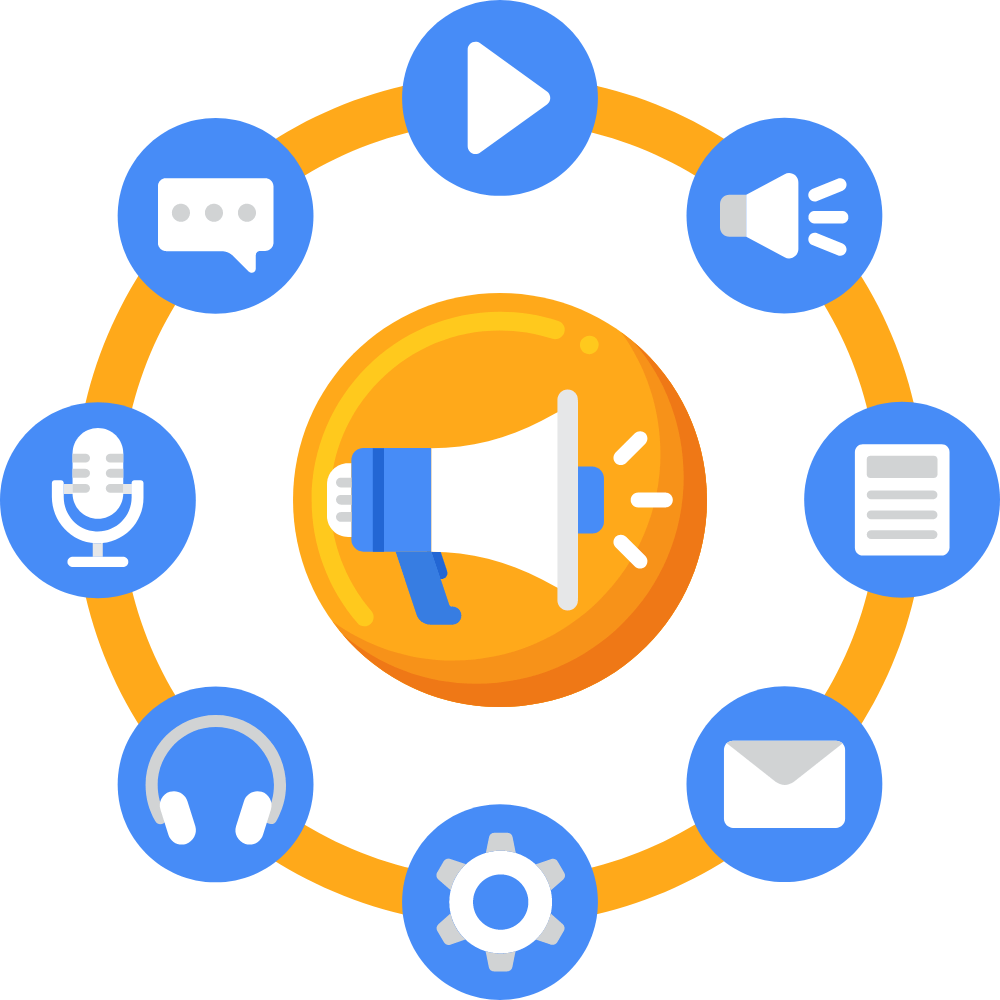 image representing marketing strategy, showing icons of different communication channels
