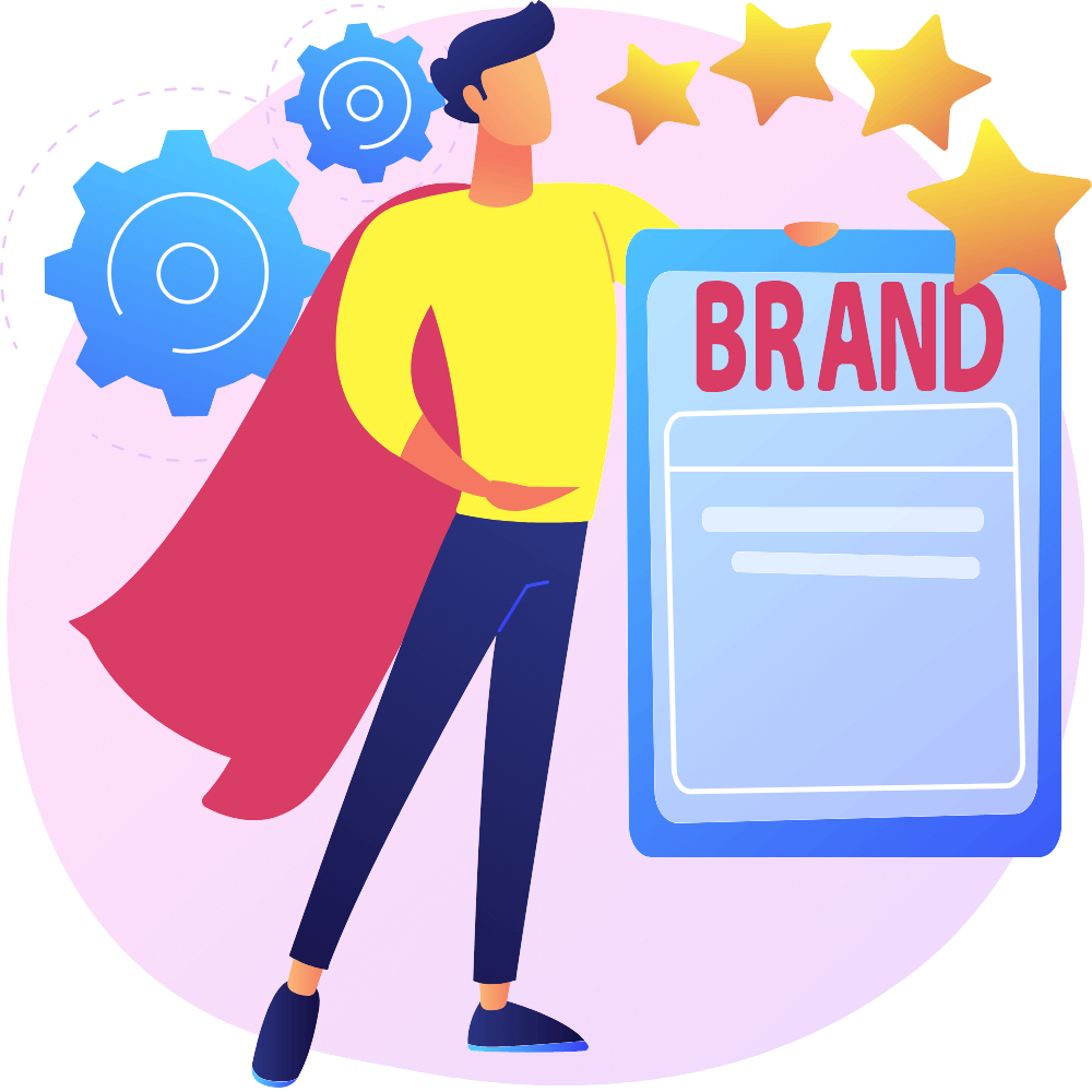 image of an icon of a person standing proudly with a certificate of brand and stars