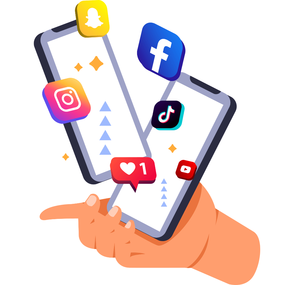 icon showing mobile phones and social media icons